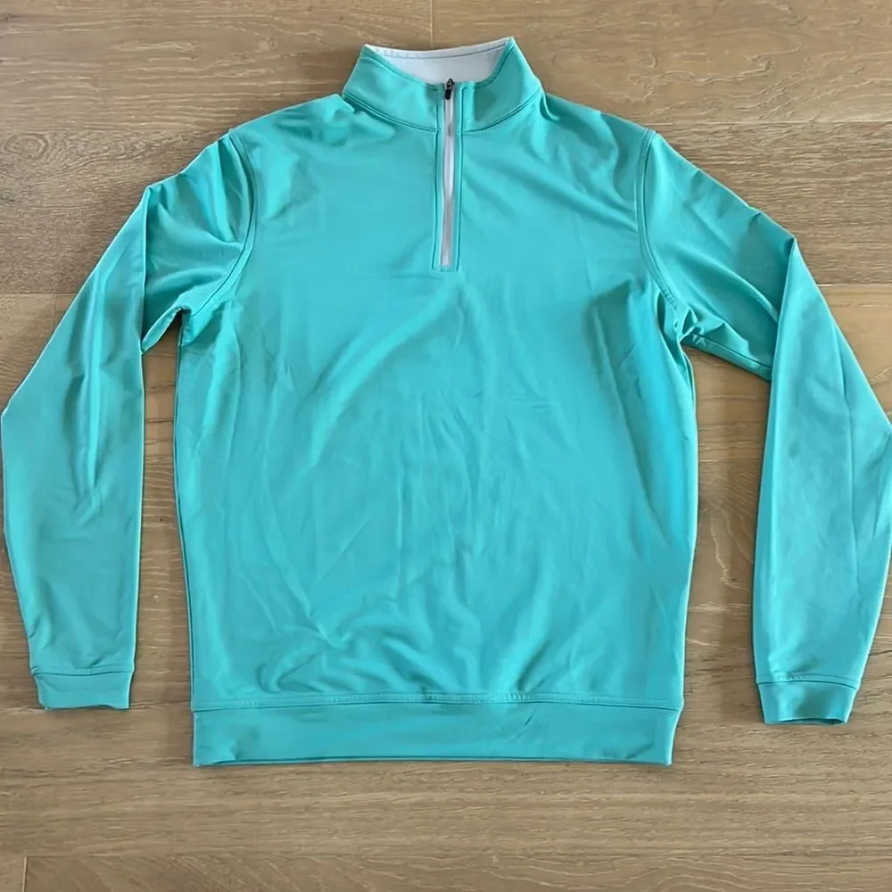 Peter Millar Wicking Performance Quarter Zip Jacket Blue Green Golf Pullover